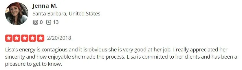 5-star Yelp review for Amador Matchmaking from Jenna M.