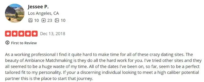 Ambiance Matchmaking 5-star Yelp review