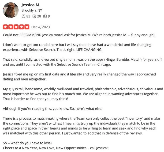 5-star Selective Search Yelp review