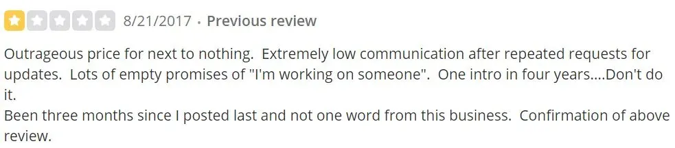 1-star SPIES review on Yelp