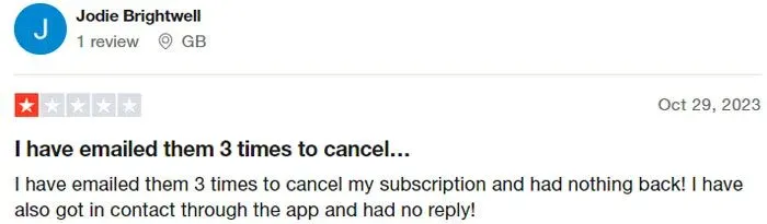1-star Trustpilot review for Sugarbook