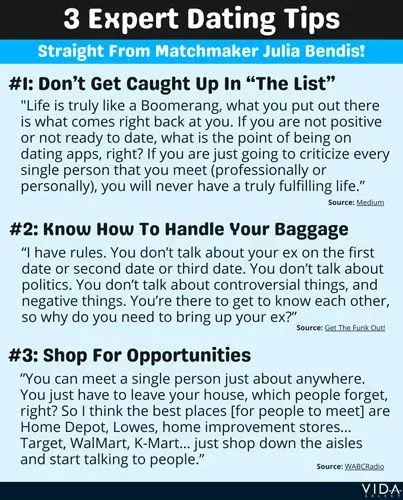 3 expert dating tips from Julia Bendis