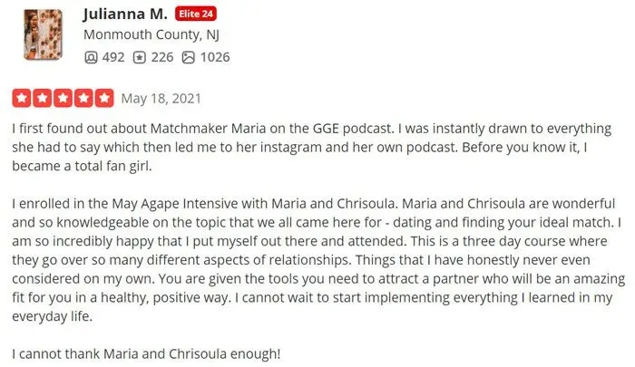 5-star Yelp review for Maria Avgitidis