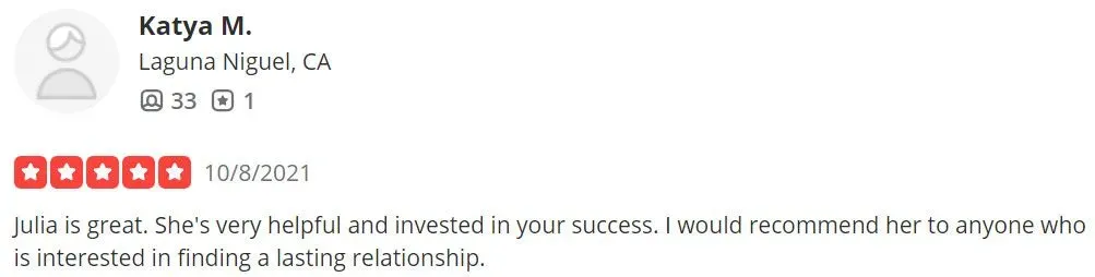 Match by Julia 5-star yelp review