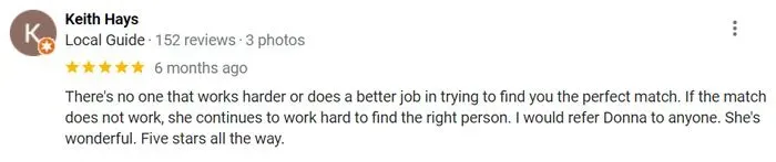 5-star review for Donna Shugrue