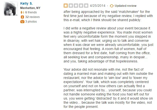 Samantha Daniels 1-star Yelp review