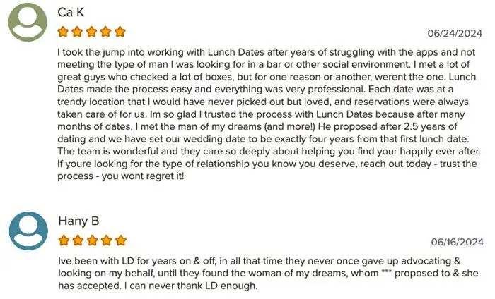 5-star BBB reviews for LunchDates