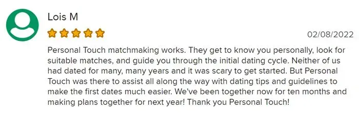 5-star BBB review for Personal Touch Matchmaking