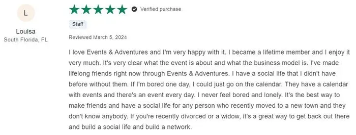 5-star Events & Adventures review on Consumer Affairs