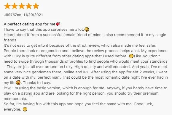 App store review for Luxy