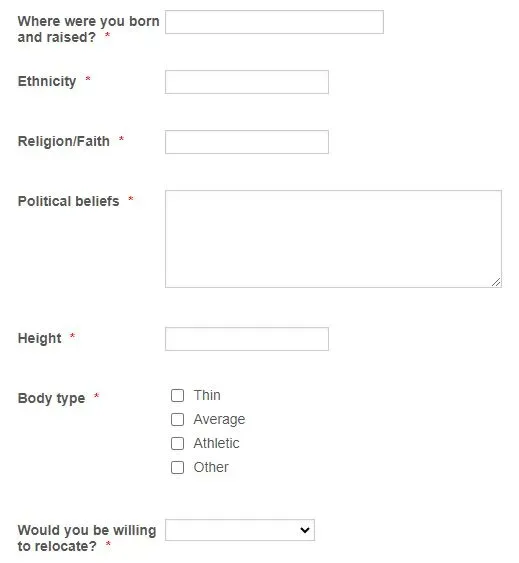 Example of Match by Julia profile questions