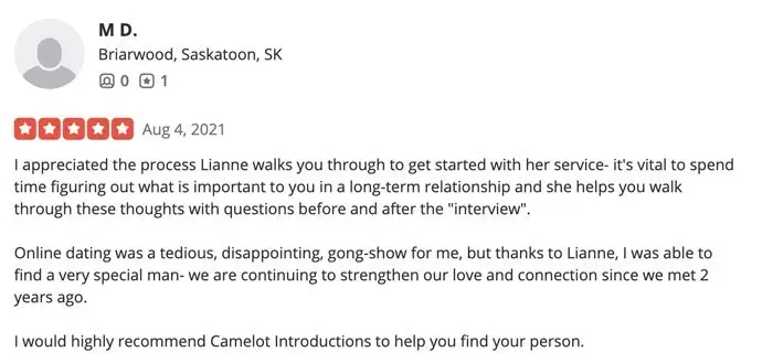 5-star Camelot Introductions Yelp review