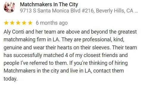 5-star Google review for Matchmakers In The City