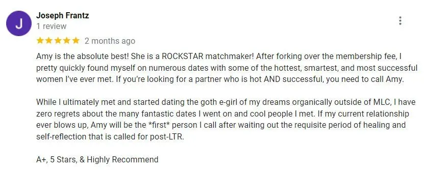 5-star Modern Love Club review on Google