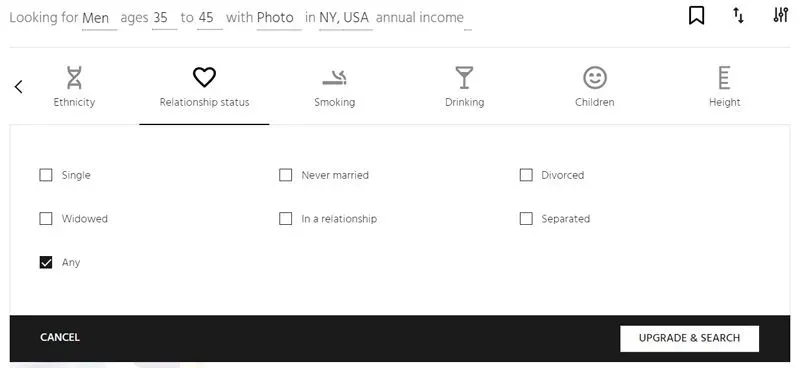 MillionaireMatch search fields