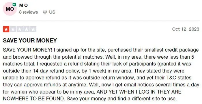 1-star Cougar Life review on Trustpilot