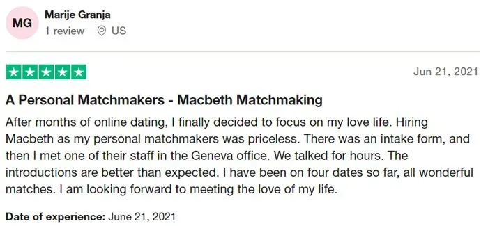5-star Macbeth Matchmaking review on Trustpilot