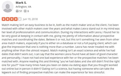 4-star review for Leora Hoffman on Yelp