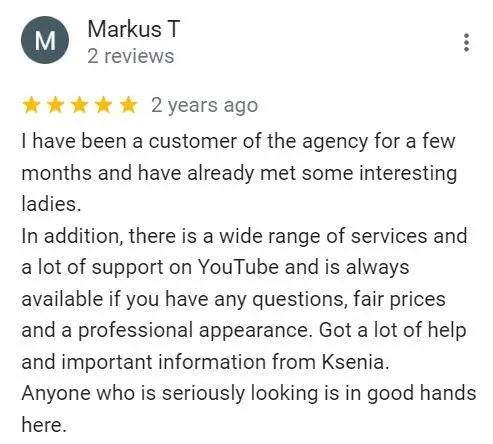 5-star Google review for matchmaker Ksenia Droben