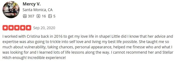 5-star Yelp review for Stellar Hitch