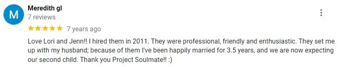 5-star Google review for Project Soulmate
