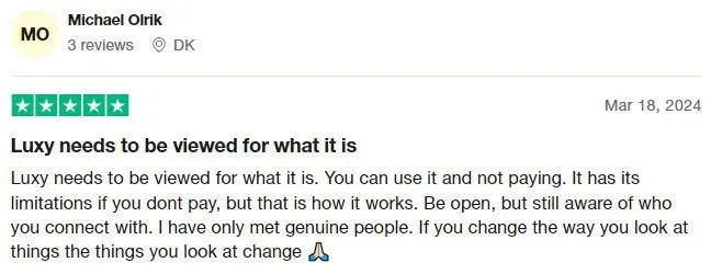 5-star Trustpilot review for Luxy