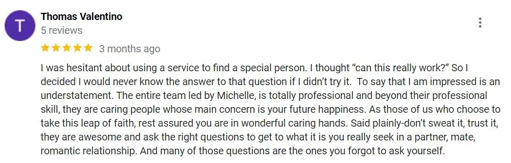 Example of a Google review for Michelle Frankel that's 5 stars