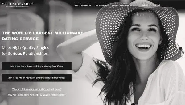 MillionaireMatch dating site homepage