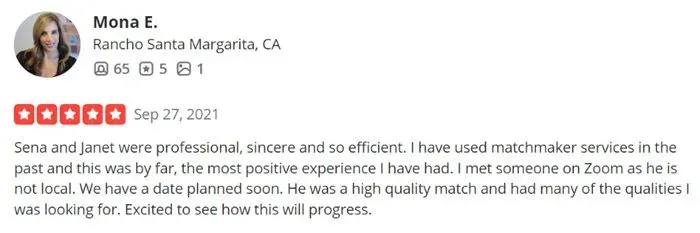 5-star Ambiance Matchmaking Yelp review