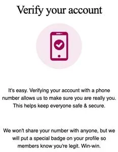 OurTime account verification prompt