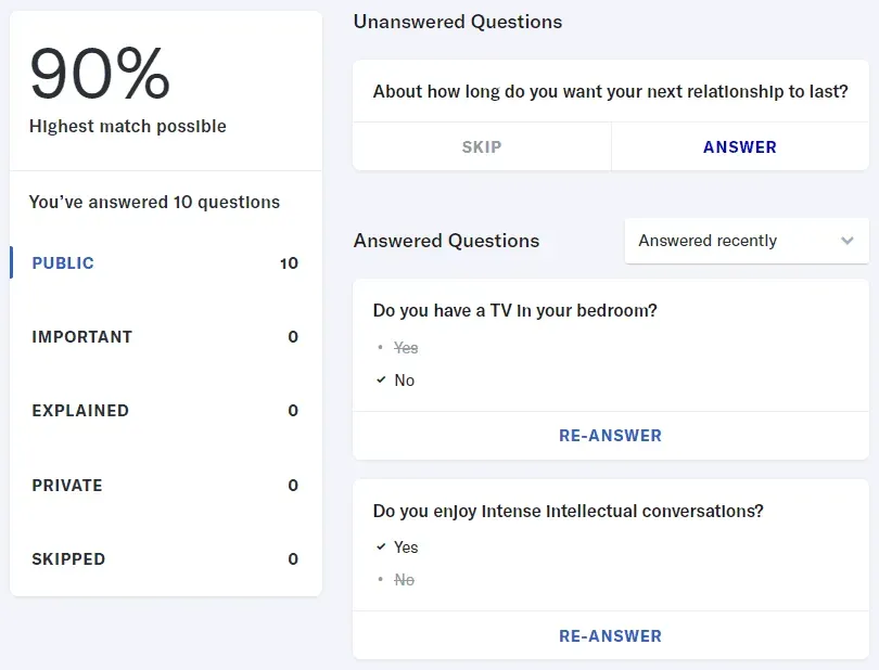 OkCupid Match Questions
