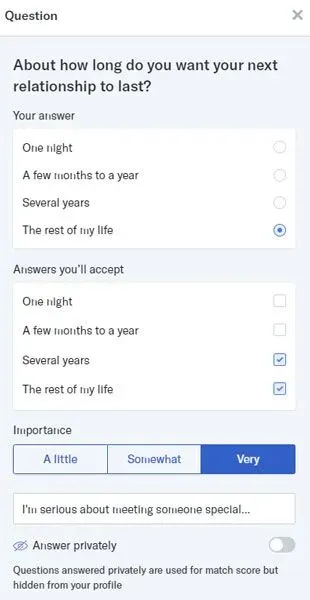 Example of an OkCupid profile question