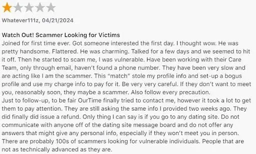 OurTime Google reviews