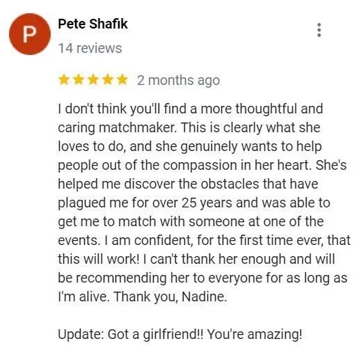5-star Google review for Matchmaking Nashville