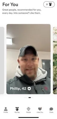 Name and age of a potential match in the For You feed