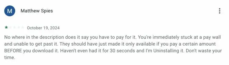 1-star Google Play review for Plug