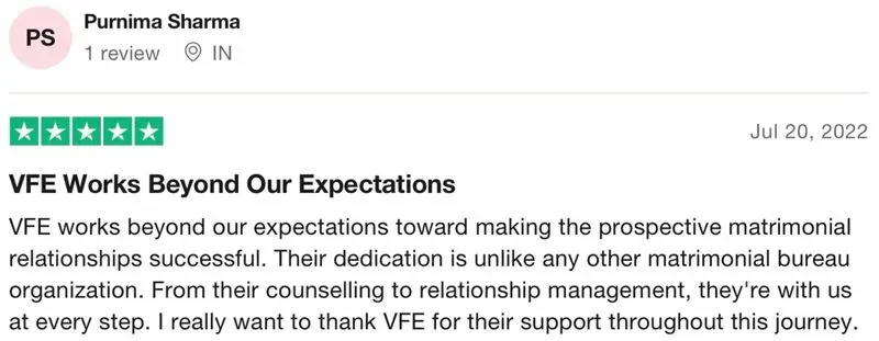 5-star review for Vows For Eternity on Trustpilot