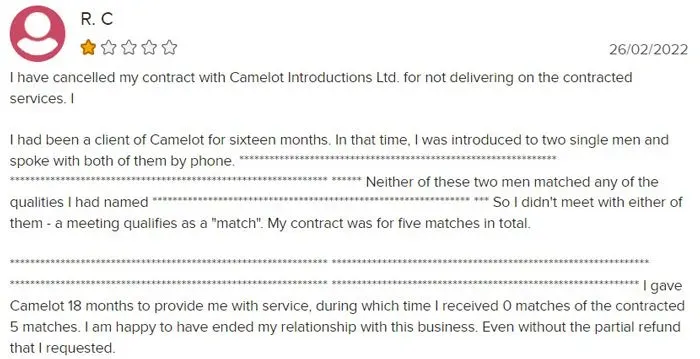 1-star Camelot Introductions review on BBB