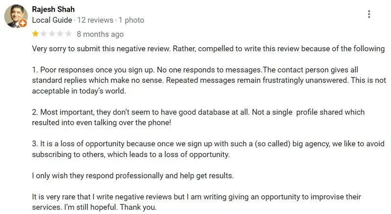 1-star Vows For Eternity review on Google