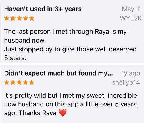 5-star user reviews for Raya