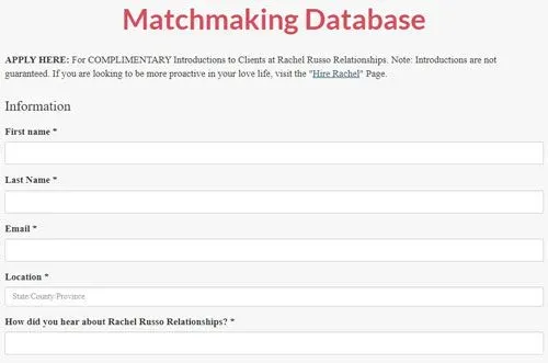 Rachel Russo's database questionnaire