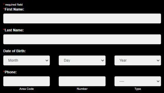 Example of SDS inquiry form questions, including name, dob and phone number