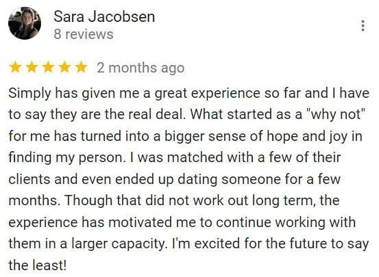 5-star Google review for Simply Matchmaking