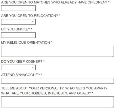 World of Singles profile question examples