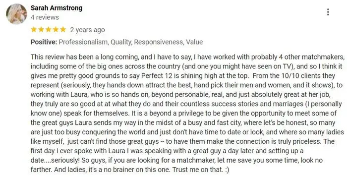 5-star Perfect 12 Matchmaking review