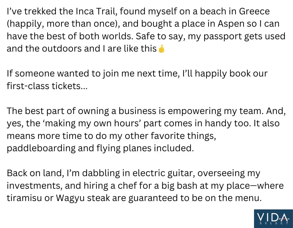 Secret Benefits profile example