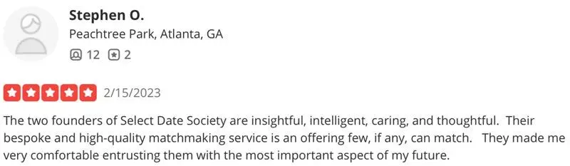 Select Date Society Yelp review from Stephen O.