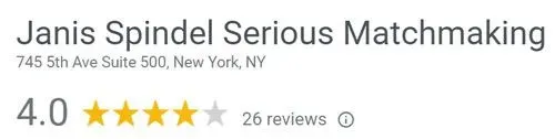 Janis Spindel Serious Matchmaking 4.0 google rating
