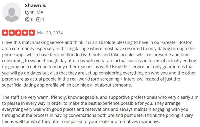 5-star Yelp review for LunchDates