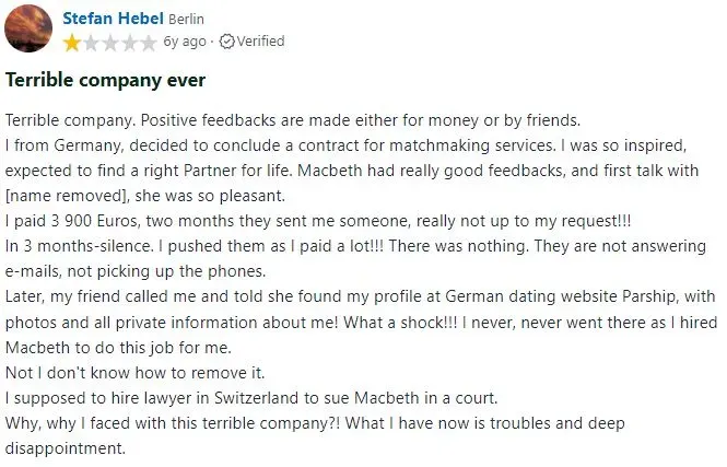 1-star Macbeth Matchmaking review on Product Review